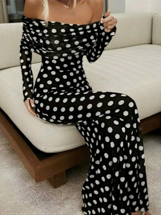 Dresses & Skirts - Women's Young, Fashionable, Romantic, Elegant Long Sleeve Classic Polka Dot